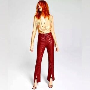 And Now This BLACK Faux-Leather Slit Bootcut High Rise Pants SIZE 14